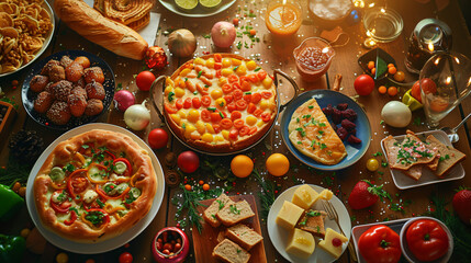 Party table with different foods. Food table celebration.