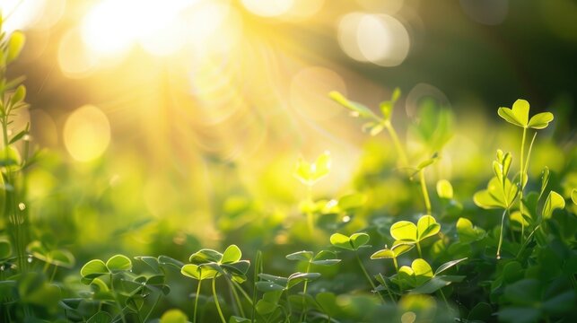 Green clover leaf on summer landscape background © thesweetsheep