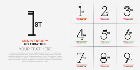 set of anniversary logotype red and black color for special celebration event