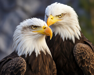 Obraz premium Many eagle species, such as the bald eagle, are monogamous and may remain with their partner for many years or even for life. They symbolize freedom and high fidelity.