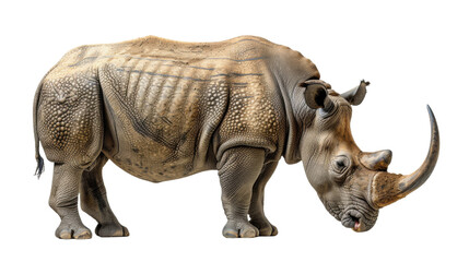 A majestic rhinoceros with its mouth agape, showcasing its powerful horn and wild spirit, roams the safari alongside its fellow terrestrial animals such as elephants and tusked creatures, embodying t