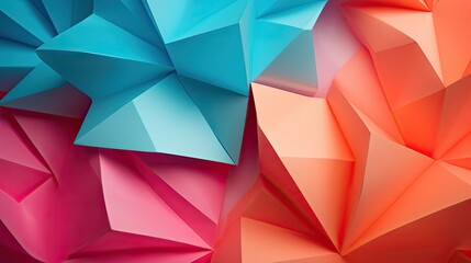 Obraz premium geometric paper origami background, turquoise pink orange red, photography depth of field