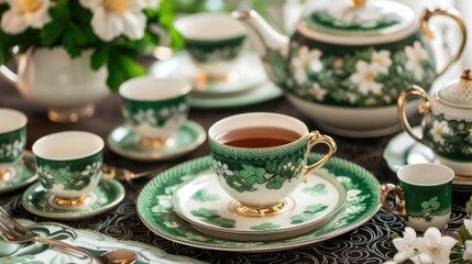 Fototapeta premium Irish Tea Time: Traditional tea settings with an Irish theme
