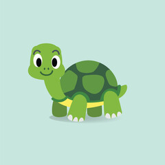Turtle cartoon flat style vector illustration.Cute green turtle character.