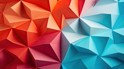 Obraz premium geometric paper origami background, turquoise pink orange red, photography depth of field