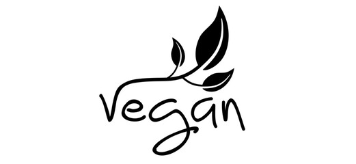 Slogan vegan with leaves. Veganist logo. Vegans only eat and drink plant products. Lifestyle idea. Food, eating habit