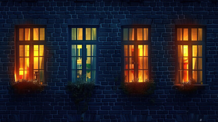 Fototapeta premium Windows at night. House building lights seamless background.
