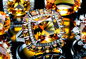 Citrine Jewelry, Gemstone, Precious, Yellow, Luxury, Fashion, Accessories, Necklace, Earrings, Bracelet, Ring, Glamour, Sparkle, Gem, Elegant, AI Generated