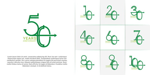 set of anniversary logotype green color with arrow for special celebration event