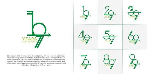 set of anniversary logotype green color with arrow for special celebration event