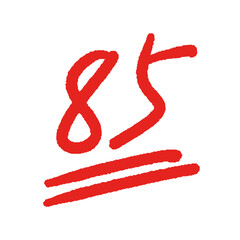 ラフな手書きの赤い数字の85とシンプルな装飾 - 85点のテストの点数や番号のデザイン素材
