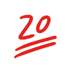 ラフな手書きの赤い数字の20とシンプルな装飾 - 20点のテストの点数や番号のデザイン素材
