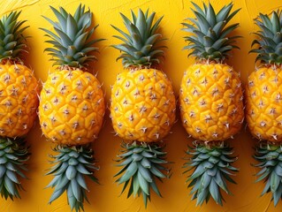 ripe pineapple top view fruit background