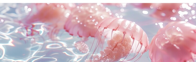 pink jellyfish in blue transparent water of the ocean - obrazy, fototapety, plakaty