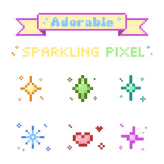 Set of adorable sparkle pixel 8 bit style