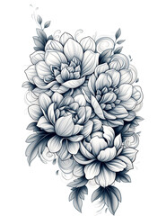 Design for tattoo. Bouquet of blossoming peonies
