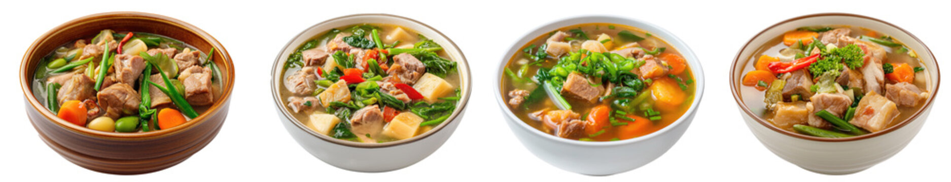 sinigang na baboy. Pork Sinigang Filipino sour soup made with pork. Isolated on transparent background