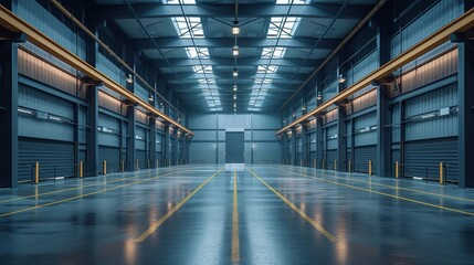 An comprehensive devoid warehouse with ceiling ventilation and airflow and space, Generative AI. - obrazy, fototapety, plakaty