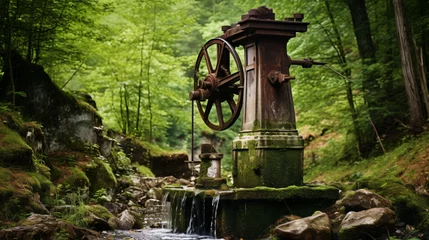 Fototapete Rund An old water pump outdoors in a natural environment. © Fary