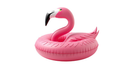 Summer Swimming Pool Inflantable Rubber Pink Flamingo Toy on transparent background - obrazy, fototapety, plakaty
