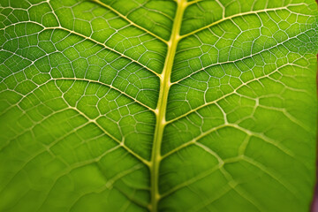 Fototapeta premium Veins of Nature A Macro Leaf's Vein Pattern highlighted soft, translucent green hue
