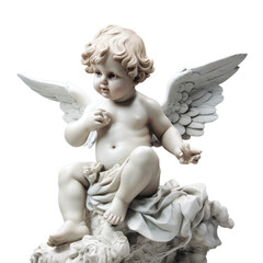a baby cherub statue cloudy hyper reali, Isolated on transparent PNG background, Generative ai