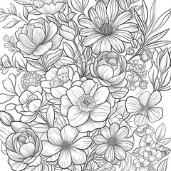 line art floral black and white background . design for coloring book