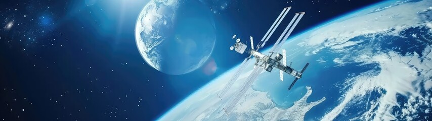 International space station in earth orbit in outer space.