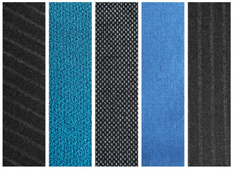 Textures of different colorful fabrics, top view