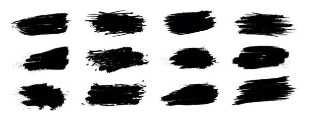 Grunge set of lines. Collection of black brush strokes, ink splash for social media design, web design, collage. Dirty hand drawn artistic design elements. Vector illustration.