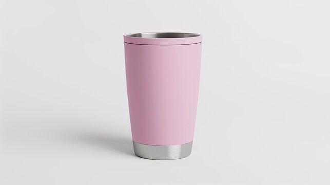 Soft Pink Insulated Tumbler Mockup with Elegant Metallic Base on a Light Backdrop