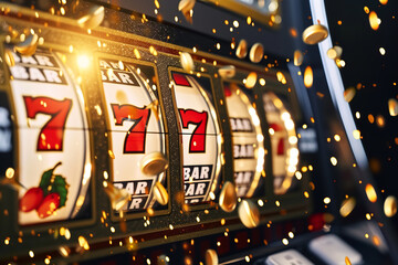 casino slot machine with triple seven 777 - obrazy, fototapety, plakaty