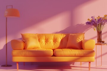 orange couch with table