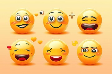 set of yellow emoticons with different smiles and faces