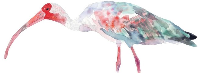 Watercolor ibis on white background - obrazy, fototapety, plakaty
