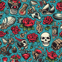 seamless pattern with skulls and bones
