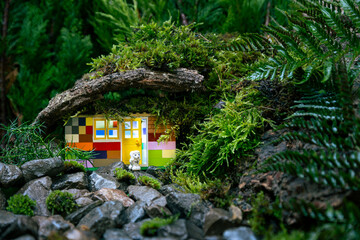 Toy house in the woods