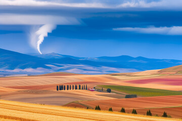 Fototapeta premium Storm's Wrath: Tornado Sweeping Across Countryside