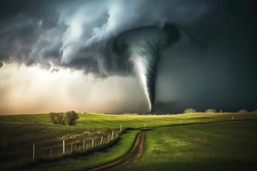 Fotobehang Chaos in the Heartland: Tornado Ravages Fields © Andrii 