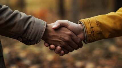 We can do this together. Shot of two unrecognisable men shaking hands outdoors