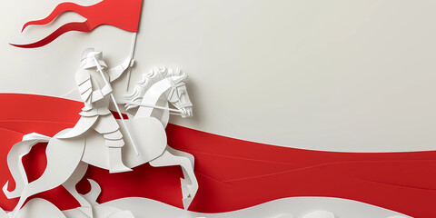 Red and white Knight on a horse: st. George's day banner