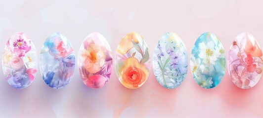 Fototapeta na wymiar Pastel Easter Delight: Watercolor-Style Painted Eggs