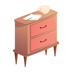 Bedroom furniture of colorful set. This illustration portrays a vibrant chest with a charming cartoon design, adding a splash of color and personality to bedroom decor. Vector illustration.