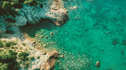 Fototapeta premium High angle view of rocks along the beach.