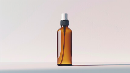 A blank bottle of hair serum standing upright on a white background.
