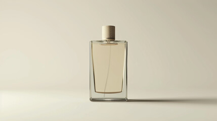A blank bottle of perfume standing upright on a white background.