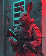 A rabbit carrying an rifle - obrazy, fototapety, plakaty
