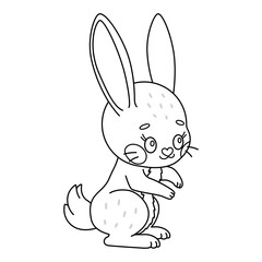 Cute rabbit. Cartoon easter Bunny. Kawaii bunny sitting. Coloring page for kids and adults. Line art Vector illustration.
