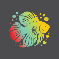 Fototapeta na wymiar a colourful fish and sticker. and used for T-shirt design.fish, sea, vector,animal, water,