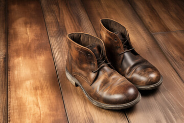 Old shoes on the wooden floor